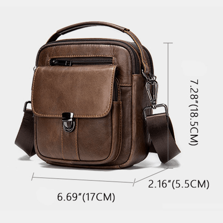 Men Genuine Leather Back Anti-Theft Pocket Crossbody Bags Retro Multi-Pocket Wear-Resistant Messenger Bag Shoulder Bag - MRSLM