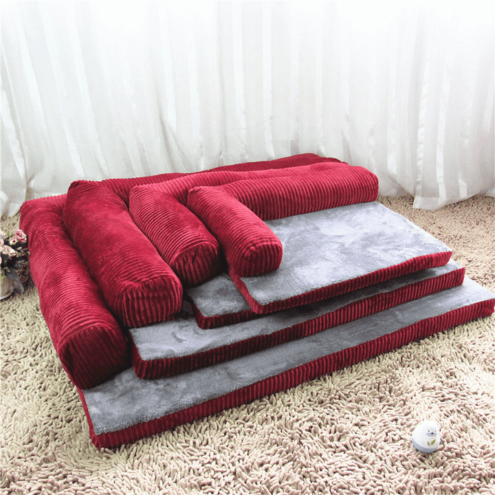 Luxury Corduroy Bolster Pet Dog Sofa Bed Puppy Fleece Bed Mat for Large Dog Pet Bed - MRSLM