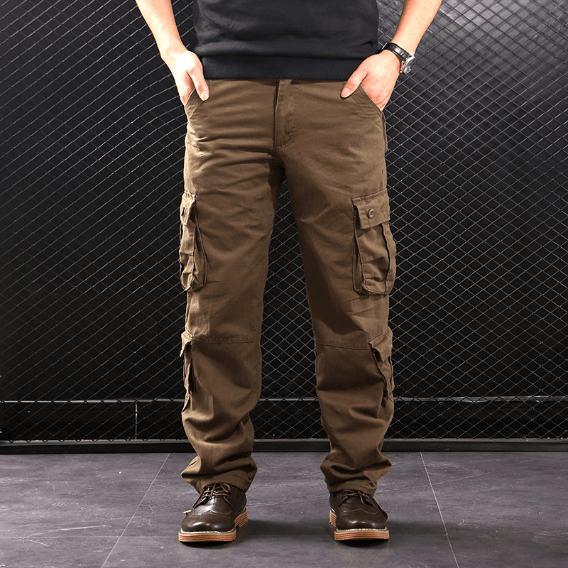 Middle-Aged Straight Leg Multi-Pocket Cargo Trousers - MRSLM