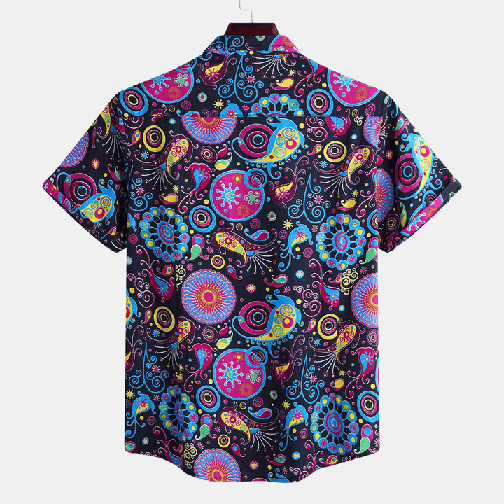 Mens Ethnic Style Printed Turn down Collar Casual Shrts - MRSLM