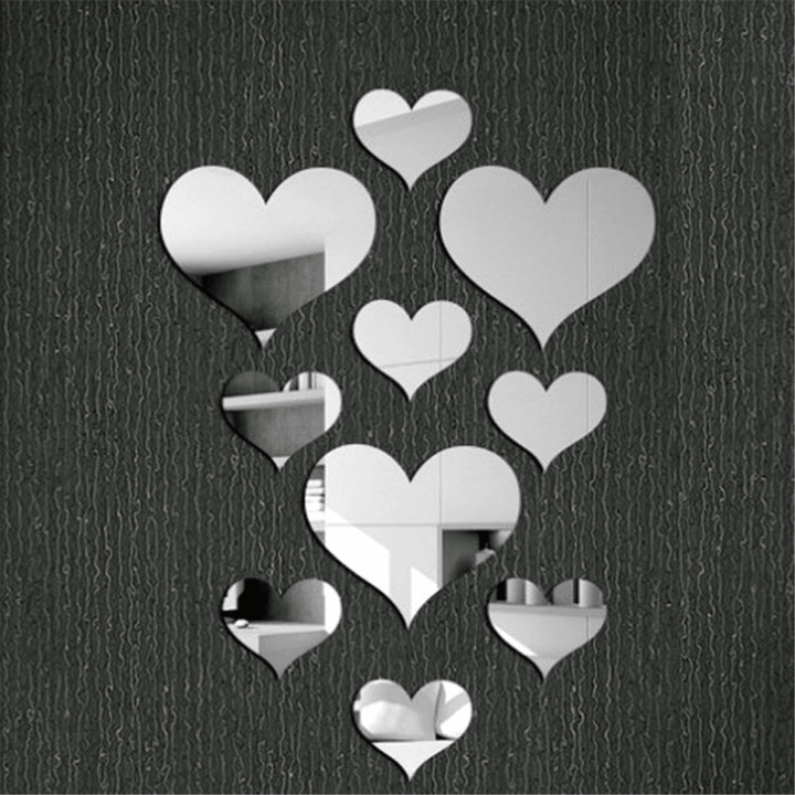 10Pcs 3D Mirror Decals Love Heart Art Mural Wall Sticker DIY Home Room Decor - MRSLM