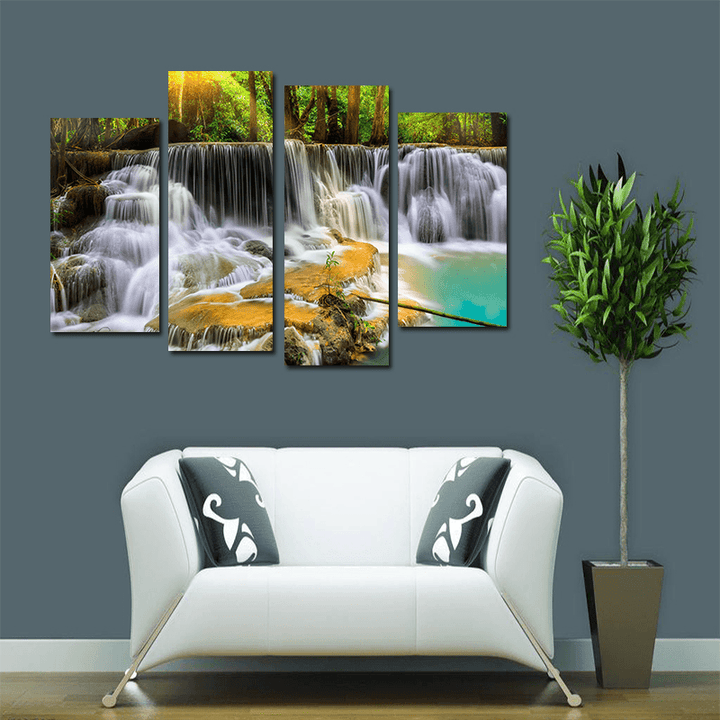 Miico Hand Painted Four Combination Decorative Paintings Ancient Small Waterfall Wall Art for Home Decoration - MRSLM