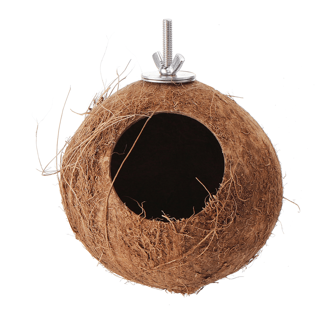 Hanging Lanyard Ladder Bird Nest House Natural Coconut Shell Shape Pet Bed Parakeets Finches Sparrows Parrots Cage - MRSLM