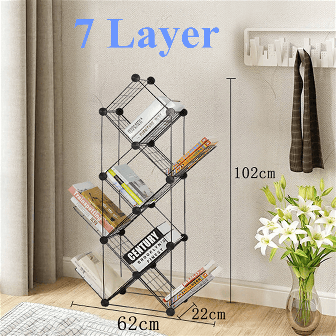 7/9 Tiers Multilayer Combination Wrought Iron Bookshelf File Holder Storage Rack Bookcase Storage Shelf Organizer Home Decorations - MRSLM