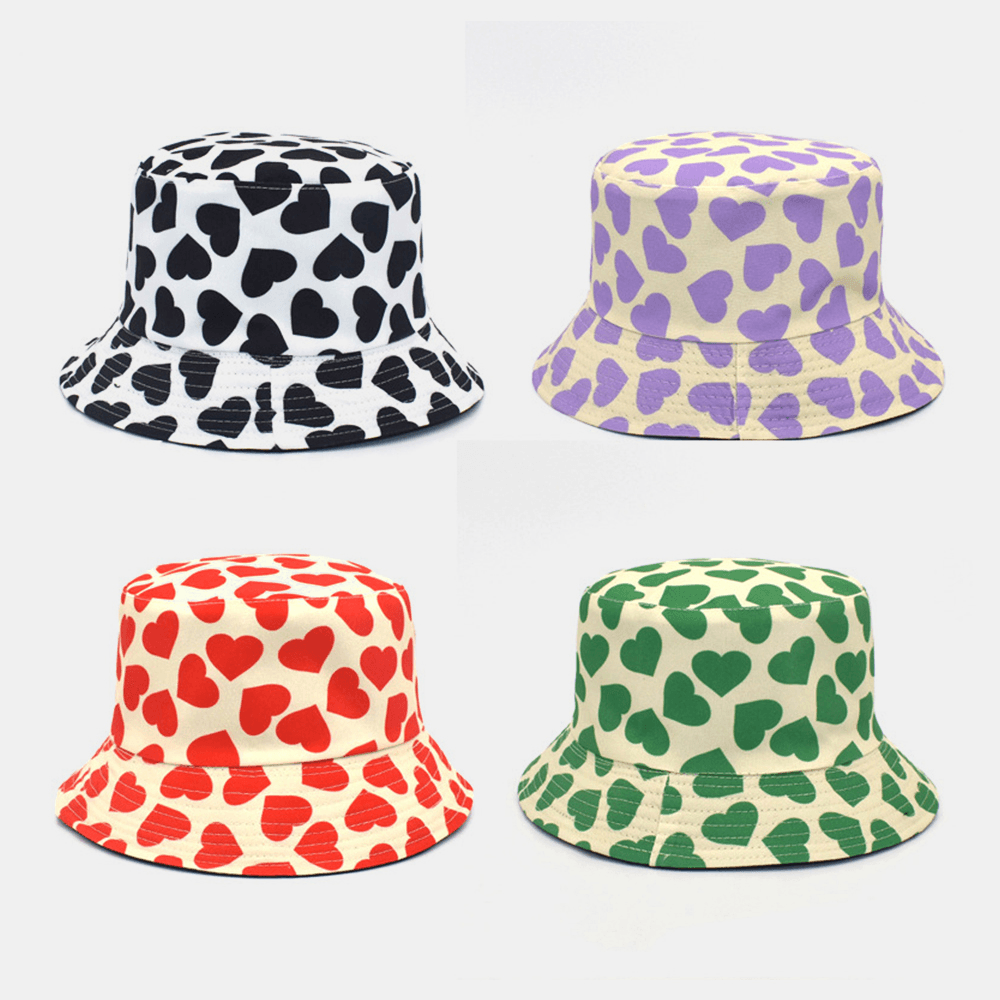 Women & Men Love Print Pattern Double-Sided Outdoor Casual Sunshade Bucket Hat - MRSLM