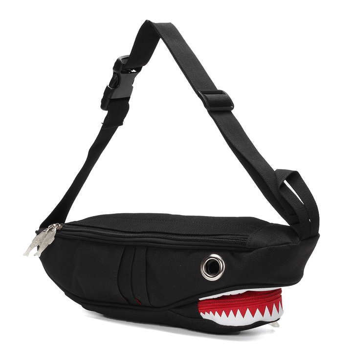 Unisex Canvas Shark Shape Multi-Pocket Chest Bag Cartoon Casual Super Soft Large Capacity Multifunction Messenger Crossbody Bags Shoulder Bag - MRSLM