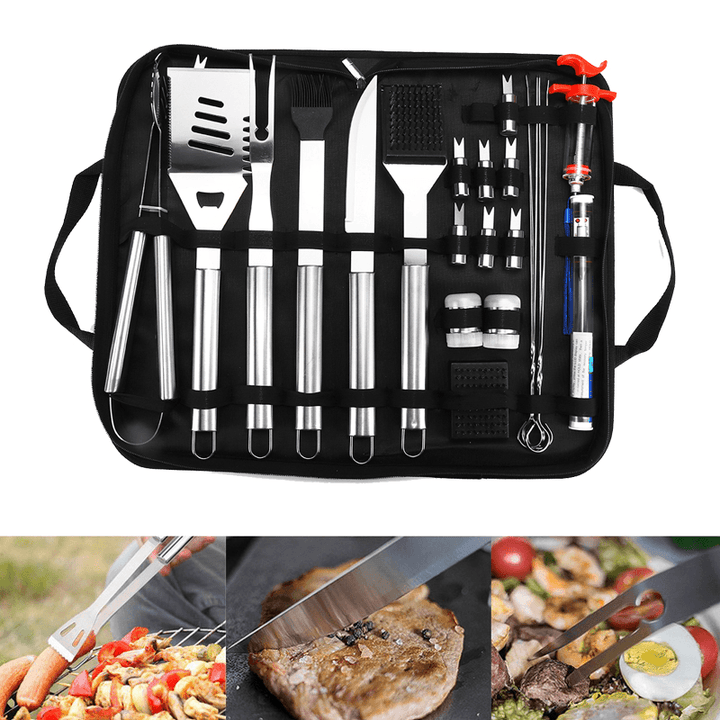 25Pcs Stainless Steel BBQ Tools Set Barbecue Accessories Tableware Outdoor Camping Cooking Tools Kit - MRSLM