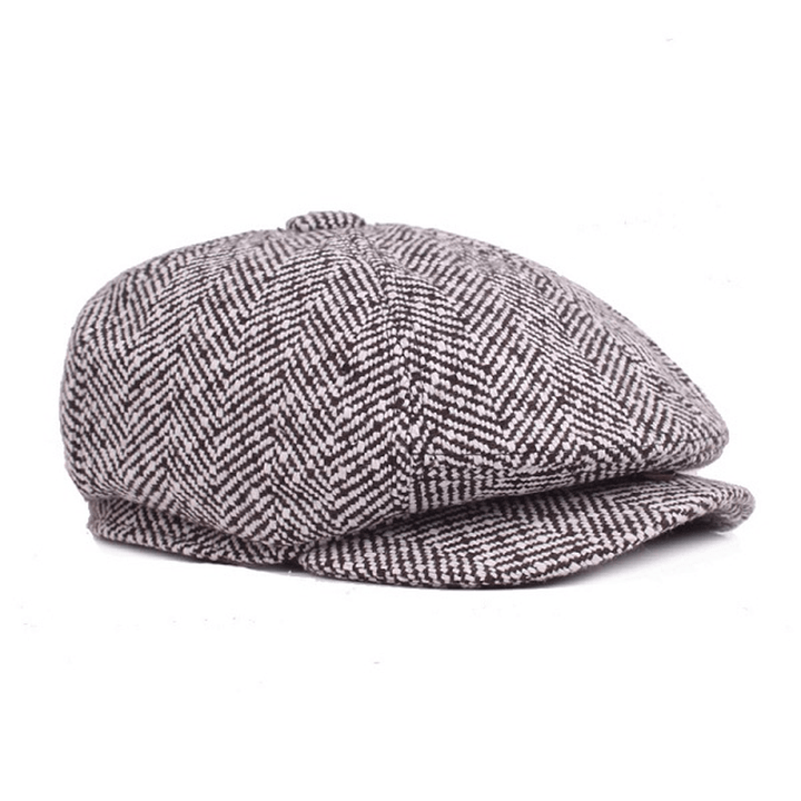 Mens Unisex Vintage Cotton Octagonal Cap Winter Stripe Gentleman Newsboy Beret Hat - MRSLM