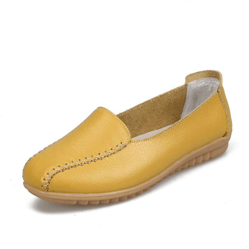 Women Loafers Shoes Casual Outdoor Slip on Leather Flats - MRSLM