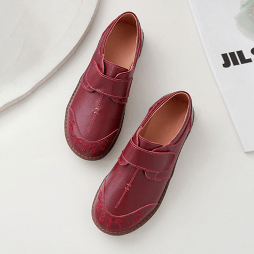 Women Brief Cowhide Leather Soft Sole Non Slip Comfy Flats Casual Shoes - MRSLM