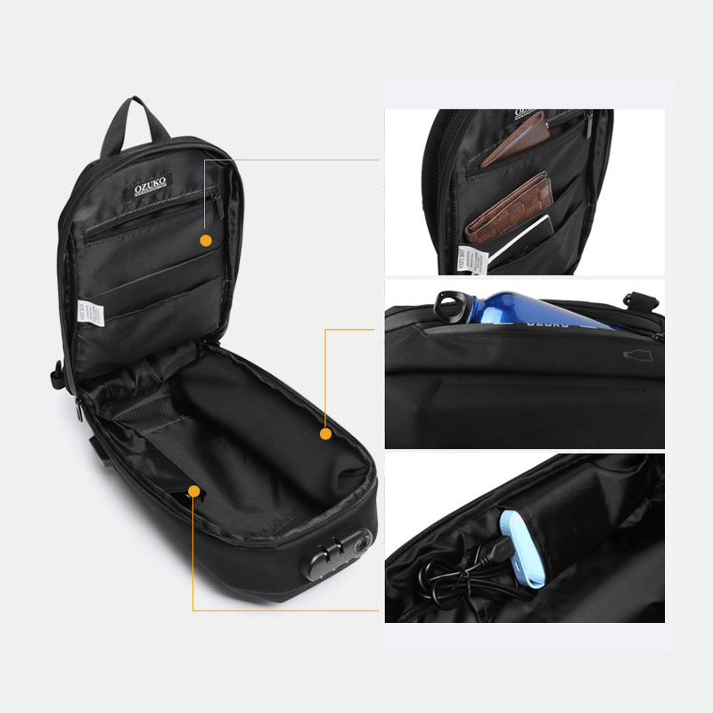 Men USB Charging Multi-Pocket Anti-Theft Waterproof Outdoor Crossbody Bag Chest Bag Sling Bag - MRSLM