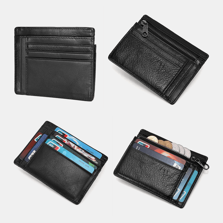 Men Genuine Leather Cowhide RFID Anti-Theft Multi-Slot Card Holder Wallet - MRSLM