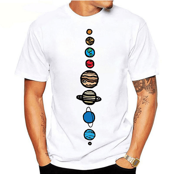 Summer Men'S Solar System Planet round Neck Short Sleeve - MRSLM