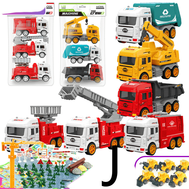 Children'S Car Toy Inertial Crane Excavator Truck Fire Truck Set - MRSLM