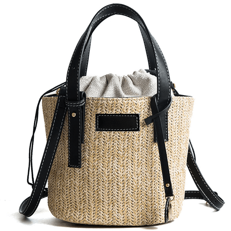 Straw Beach Bag Bucket Bag Handbag Shoulder Bag for Women - MRSLM