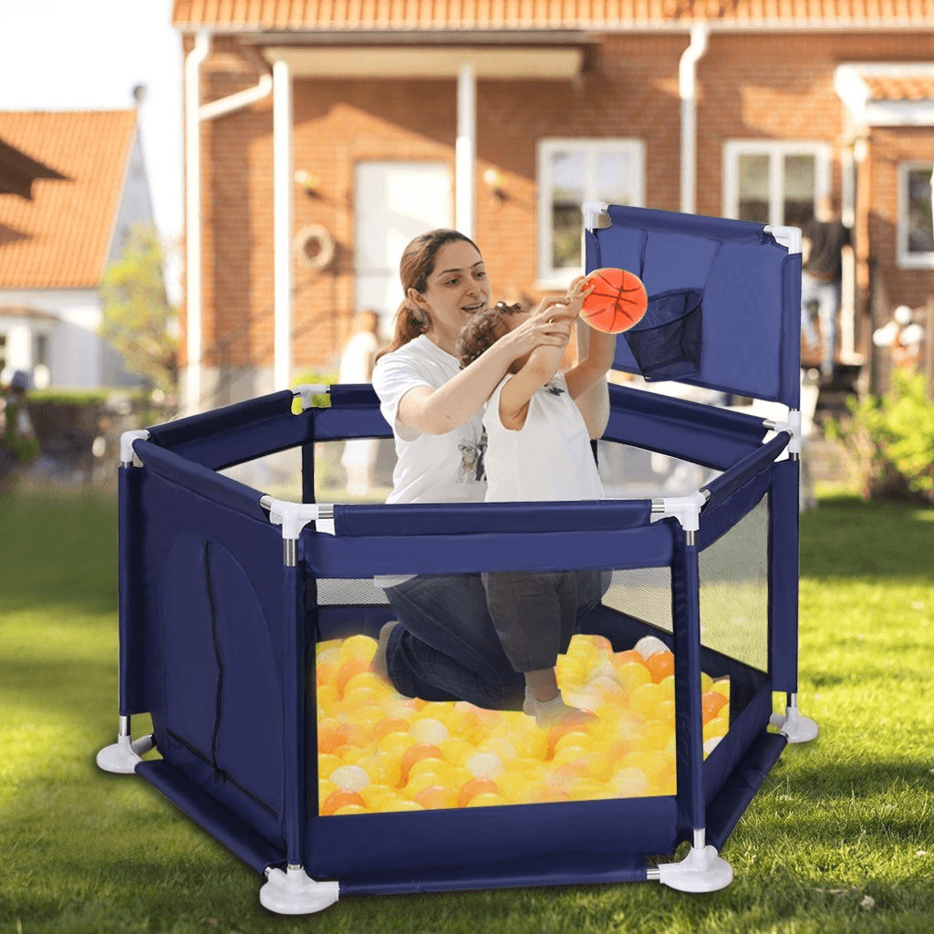 6 Sided Foldable Baby Playpen Playing House Interactive Kids Toddler Room with Safety Gate - MRSLM