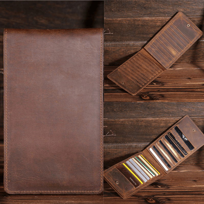 Men Genuine Leather Retro Business Solid Thin Multi-Slot Card Case Card Holder Wallet - MRSLM