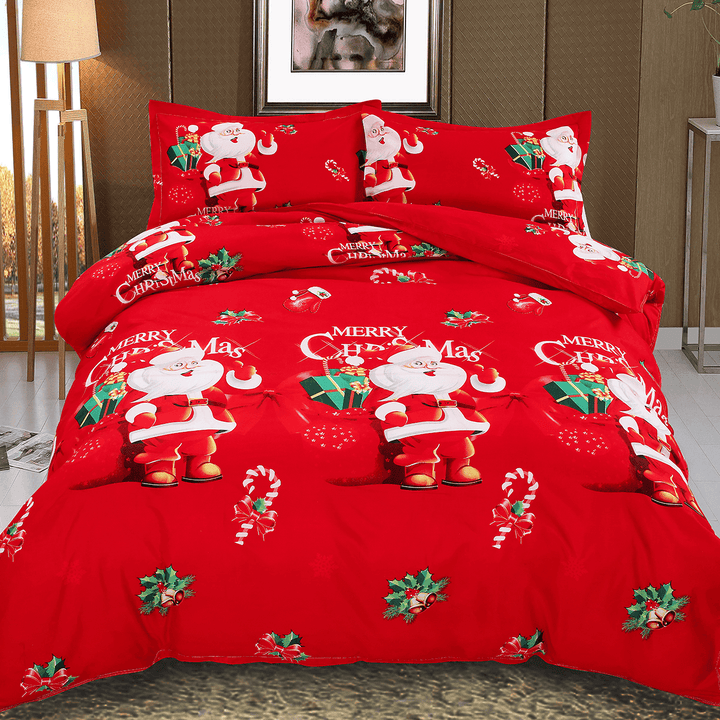 MANXI Christmas Bedding Set Quilt Duvet Cover & Pillowcase Bed Set Tree Gift Stag - MRSLM