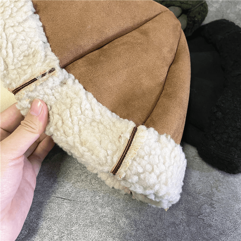 Unisex Shearling Lamb Hair Warm Casual Fashion plus Thicken Brimless Beanie Skull Hat Landlord Hat - MRSLM