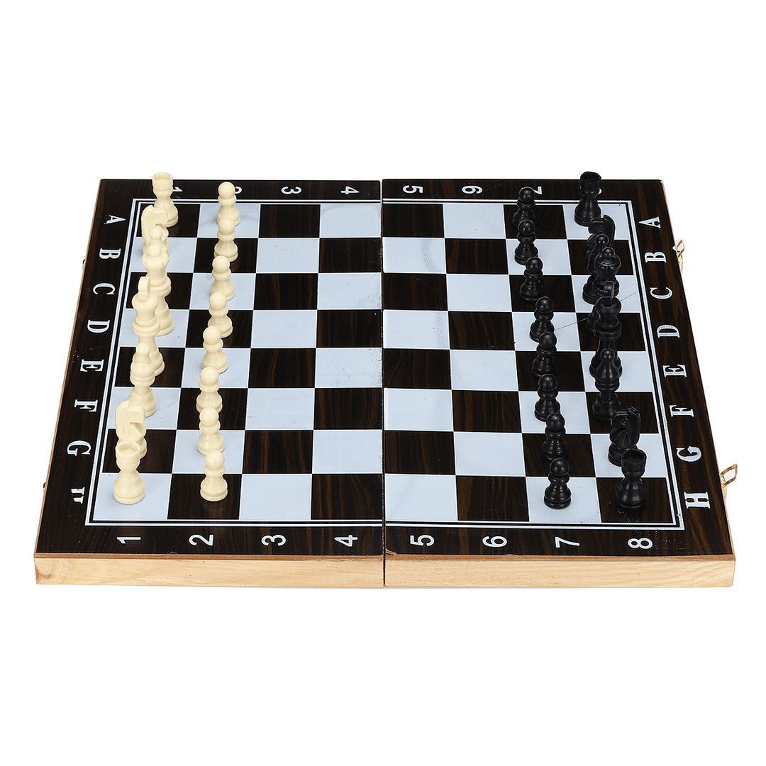 3-In-1 Folding Wood Chess Set Game Checkers Draughts Backgammon Toy Intelligence Development for Kids Adult - MRSLM