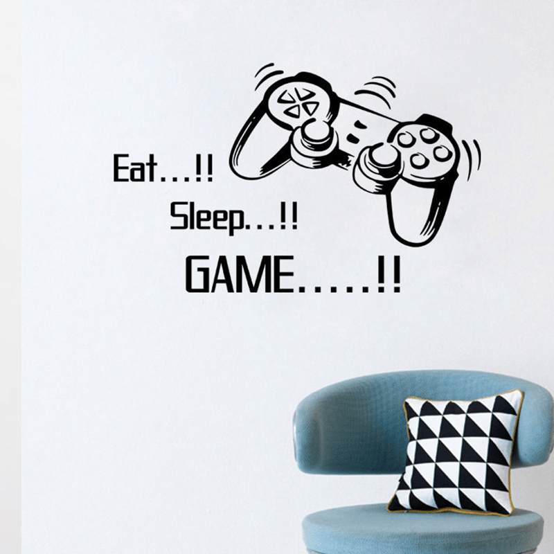 Creative Art Game Handle Wall Stickers "EAT SLEEP GAME" Black Vinyl Removable Printed Game Lovers Bedroom Wall Stickers Hot Play Game Handle Living Room Bedroom Personality Decoration Wall Stickers - MRSLM