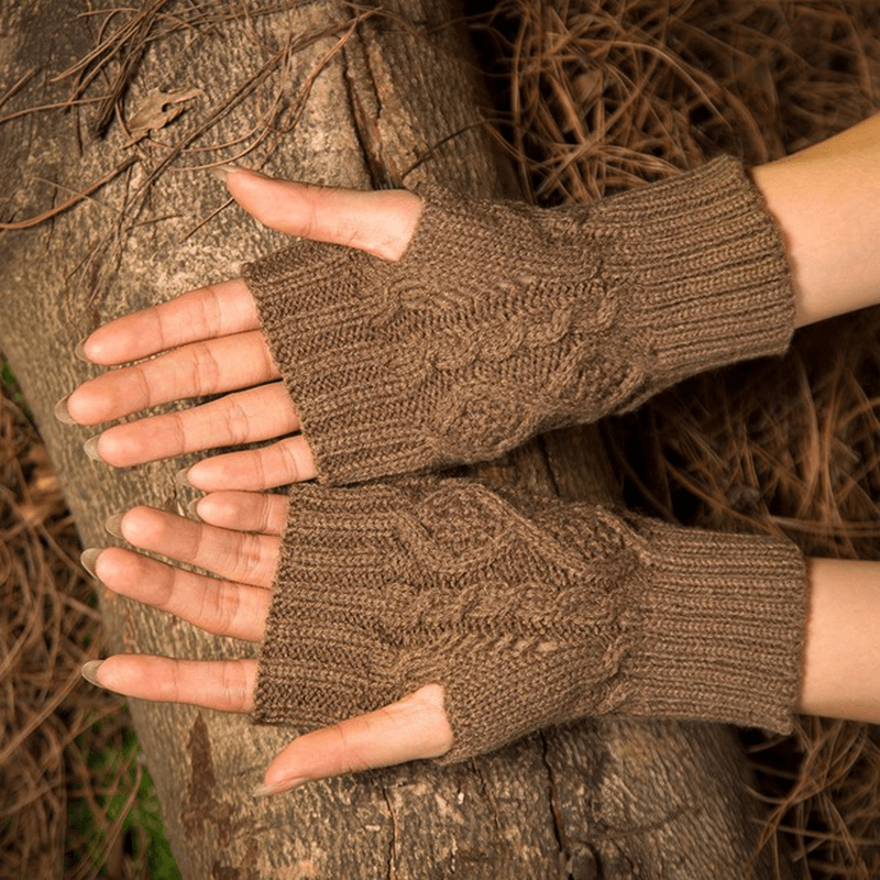 Wool Knit Half Finger Typing Female Diamond Finger Glove - MRSLM