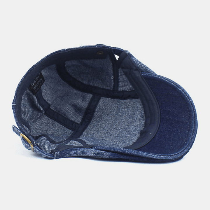 Men Made-Old Denim Solid Retro Casual Sunshade Forward Hat Beret Hat Flat Hat - MRSLM