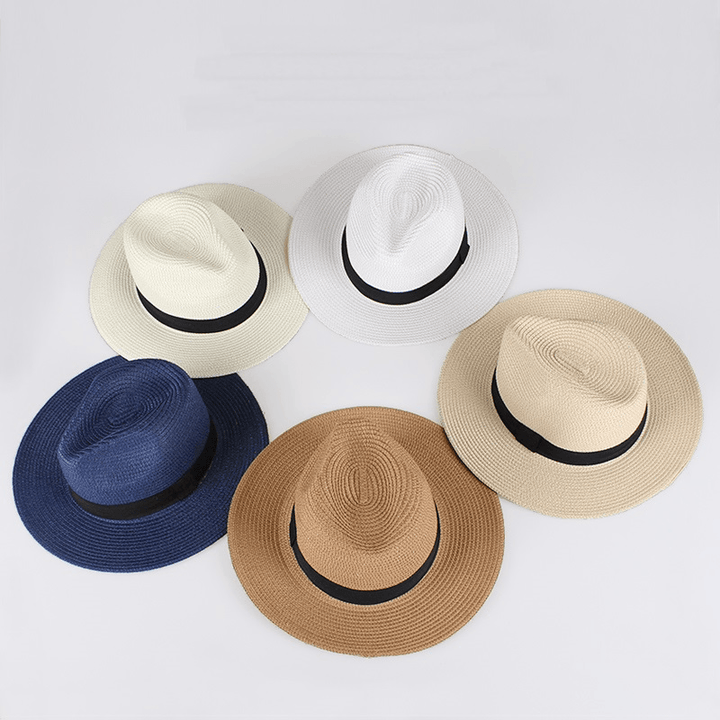 Wide Brim Sunscreen Sunshade Sun Hat Panama Straw Hat Female Couple Top Hat - MRSLM