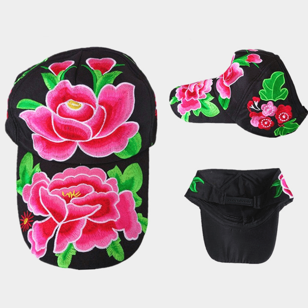 Women Flower Embroidery Sunscreen Sun Hat Duck Hat Baseball Cap - MRSLM