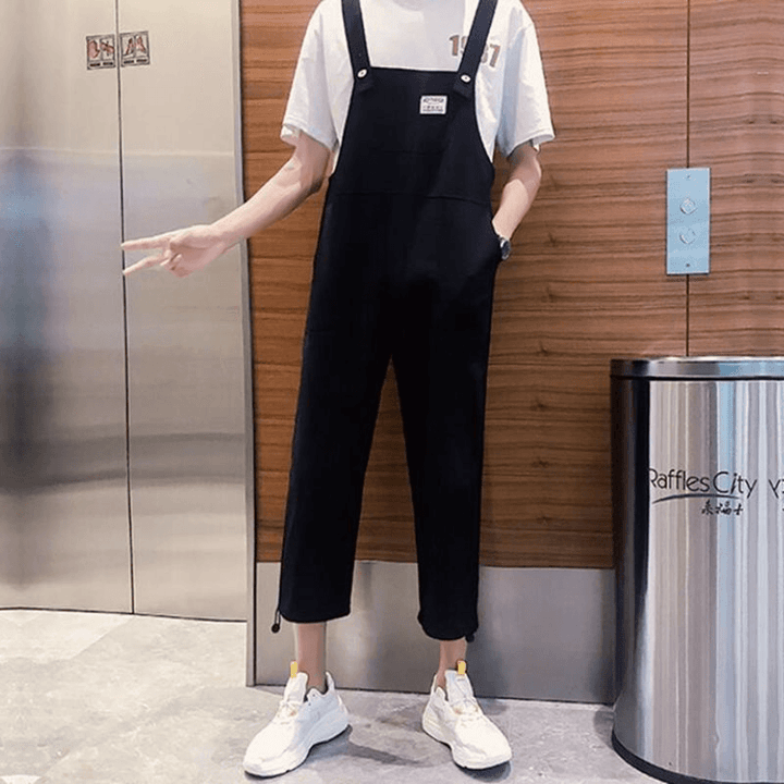 Fashion Men Romper Jumpsuit with Belt Half Sleeve Streetwear - MRSLM