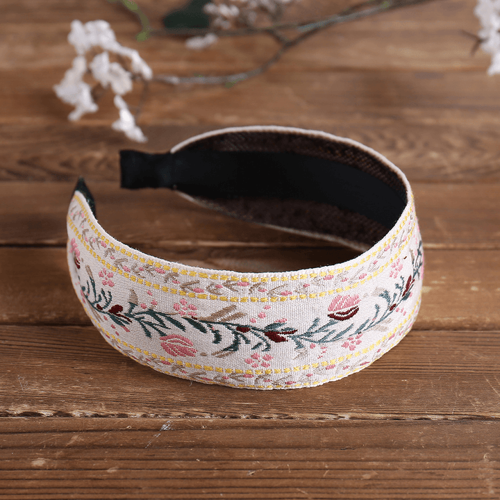 Ethnic Temperament Embroidery Flower Headband Peach Heart Fabric Embroidery Hair Band - MRSLM