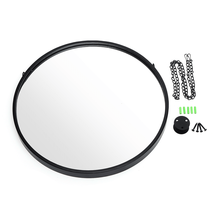 Round Industrial Black Metal Mirrors Hanging Chain Wall Mounted Retro Decor - MRSLM