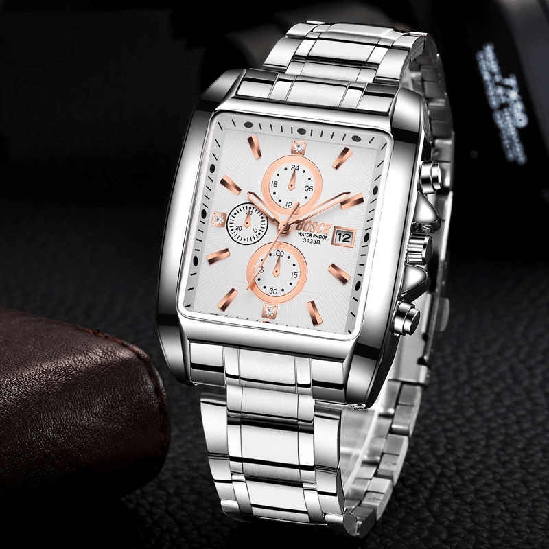 Casual Plastic Luminous Waterproof Wristwatchstainless Steel Date Watch Square Watch - MRSLM