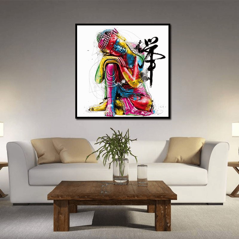 Miico Hand Painted Oil Paintings Abstract Colorful Bud-Dha Head Wall Art for Home Decoration - MRSLM