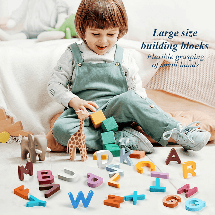 Children'S Spelling Fun Wooden Numbers and Letters Puzzle Blocks - MRSLM