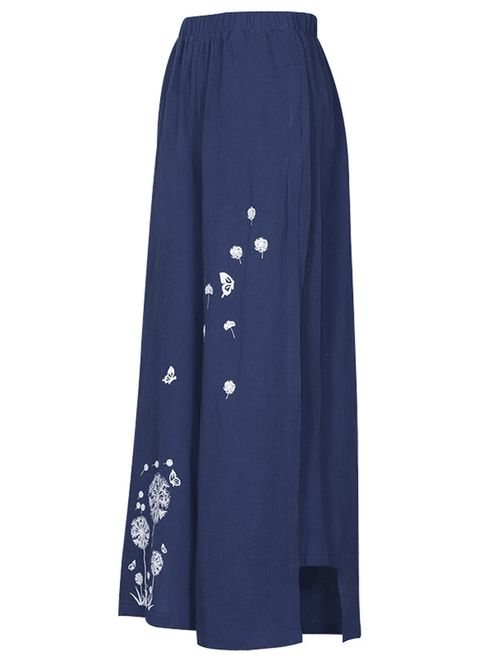 Women Floral Print Elastic Waist Loose Wide Leg Pants with Pocket - MRSLM