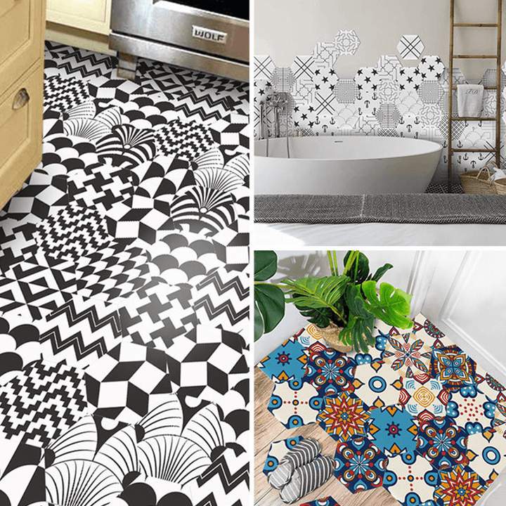 Hexagonal Floor Stickers Special-Shaped Tile Stickers Self-Adhesive Bathroom Toilet Waterproof and Wear-Resistant Wall Stickers Floor Stickers - MRSLM