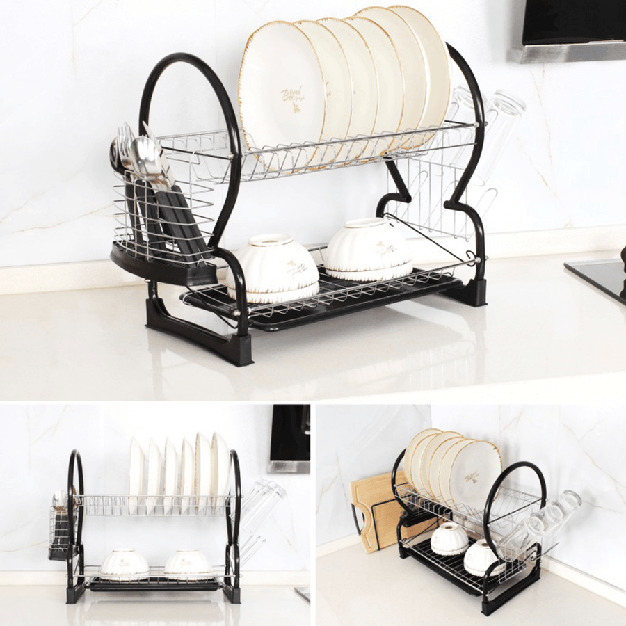 Multifunctional Double Layer Dish Rack Drain Rack Kitchen Storage Table and Chopsticks Rack - MRSLM