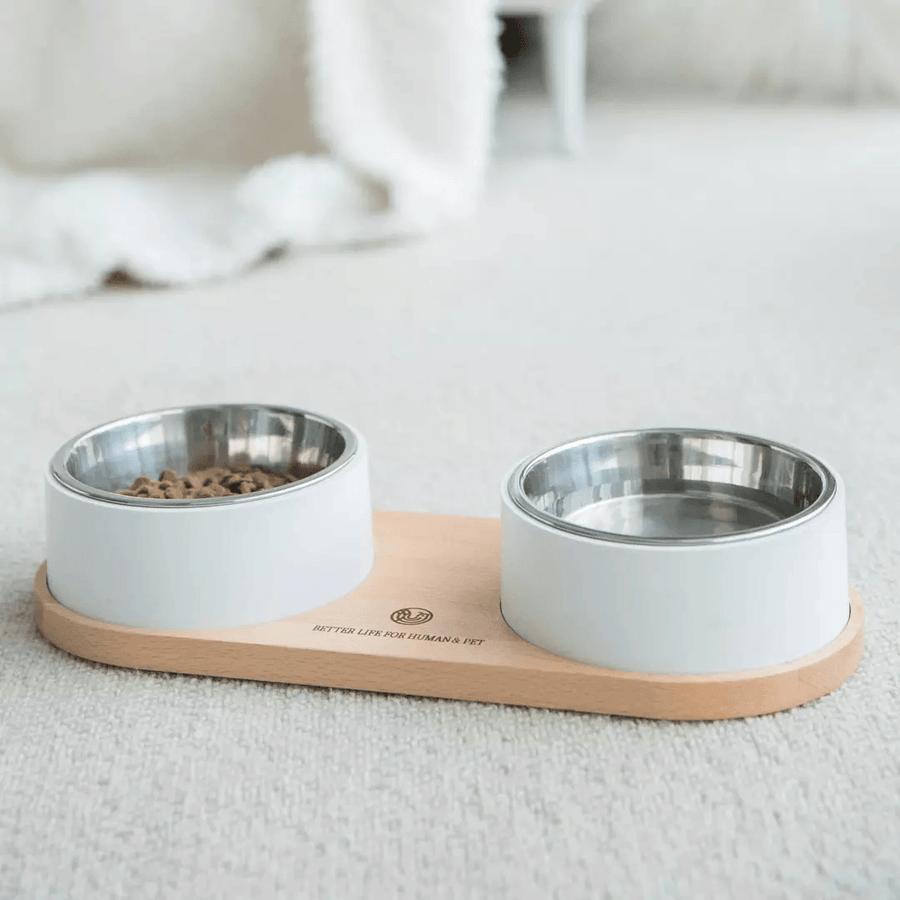 Pet Feeder Beech Bowl with 304 Stainless Steel Double Bowl - MRSLM