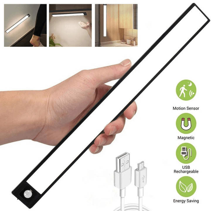 20/40/60CM Body Sensing Small Night Light USB Charging Lamp LED Portable Strip Light for Bedroom Wardrobe Bookcase Stairs - MRSLM