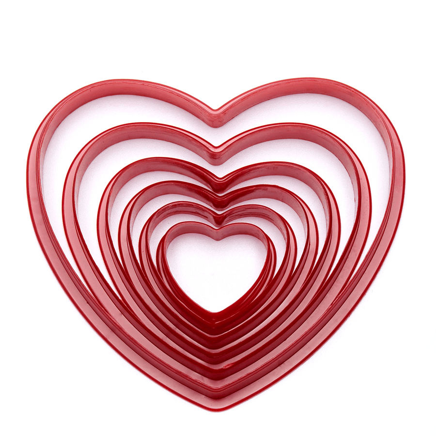 6Pcs/Set Heart Shaped Plastic Cake Mold Cookie Cutter Biscuit Stamp Sugarcraft Cake Decorations - MRSLM