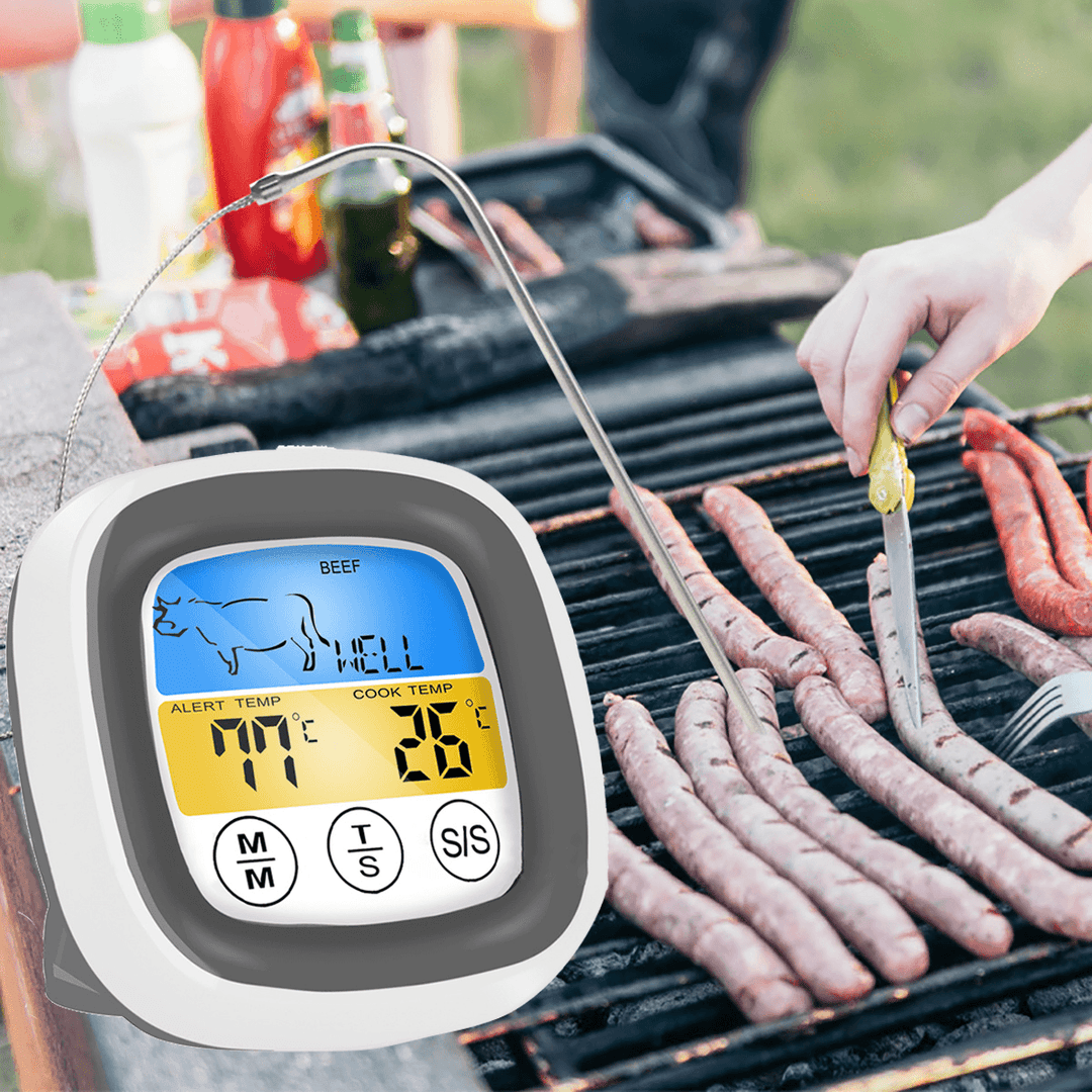 Barbecue Temperature Timer Waterproof Two Alarm Modes Touch Screen BBQ Temperature Timer for Outdoor Camping Barbecue - MRSLM