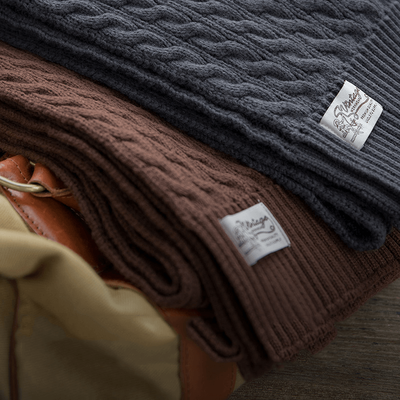 Retro Twist Knitted Wool Scarf with Wool Solid Color Warm Scarf Men Trendy - MRSLM