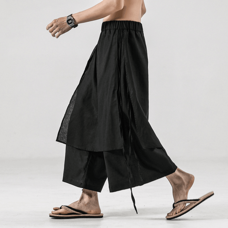 Men'S Solid Color Retro Linen Casual Culottes - MRSLM