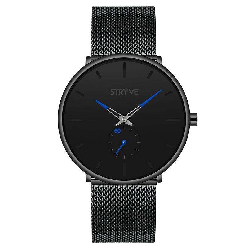 STRYVE S9501 Fshion Men Simple Dial Full Mesh Steel Strap Independent Second Dial Quartz Watch - MRSLM