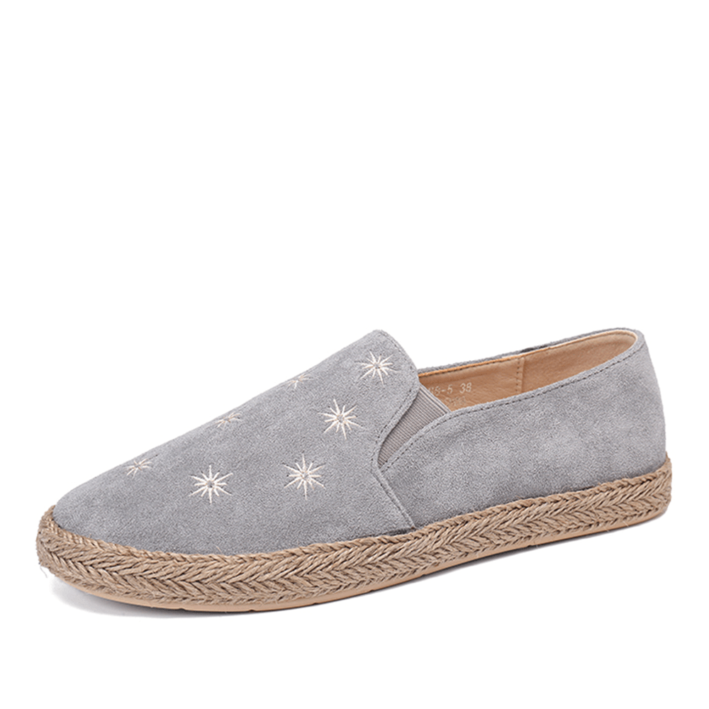 Women Casual Suede round Toe Star Embroidered Espadrilles Fisherman'S Flats Loafers - MRSLM