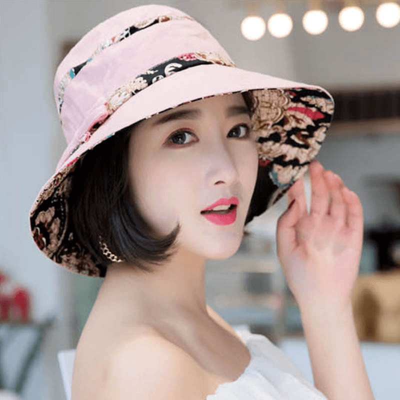 Women Summer Cotton Foldable Sunshade Bucket Hat - MRSLM