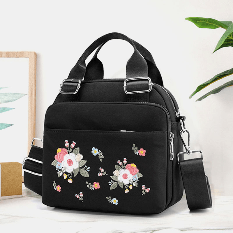 Women Light Weight Waterproof Flower Embroidered Crossbody Bag Shoulder Bag - MRSLM