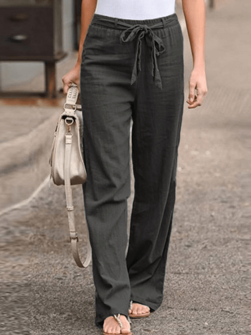 S-5XL Women Elastic Waist Casual Wide Legs Long Pants Solid Yoga Trousers - MRSLM