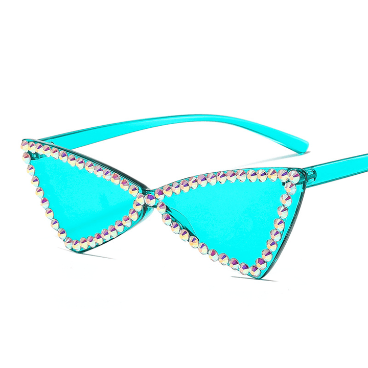 Retro Triangle Rimless Glasses Rhinestone Sunglasses Ladies Cat Eye Sunglasses - MRSLM